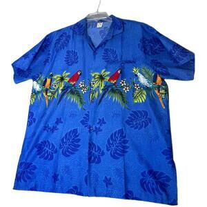 VTG Royal Creations Hawaiian Shirt Mens Blue Short Sleeve ButtonUp Tropical Sz L
